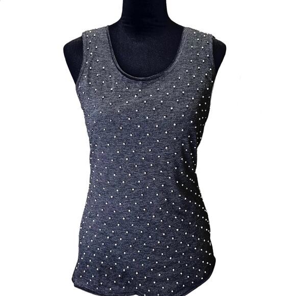 PLEIONE Charcoal Gray Scoop Neck Embellished Silver Beaded Tank Top Small - Picture 1 of 6